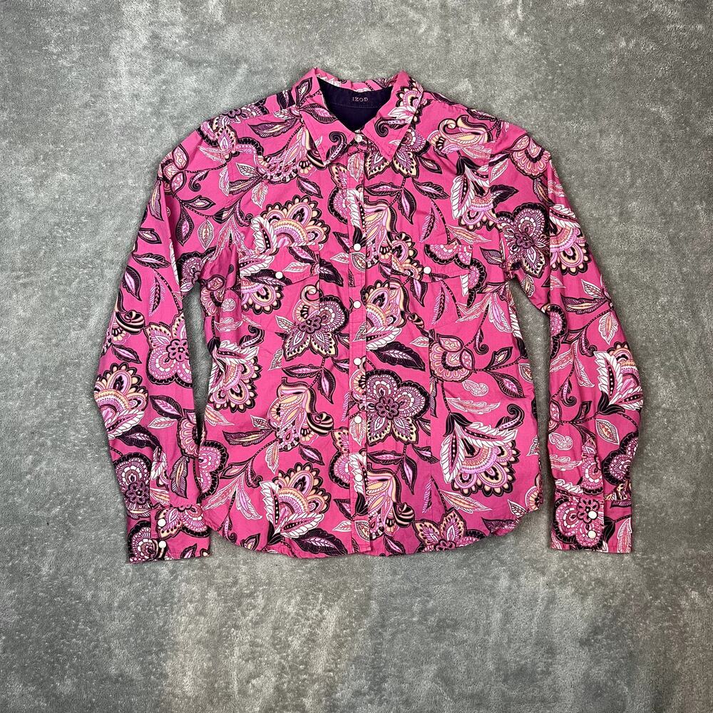 Izod Button Down Womens PM Paisley Pearl Snap Western Yoke Redeo